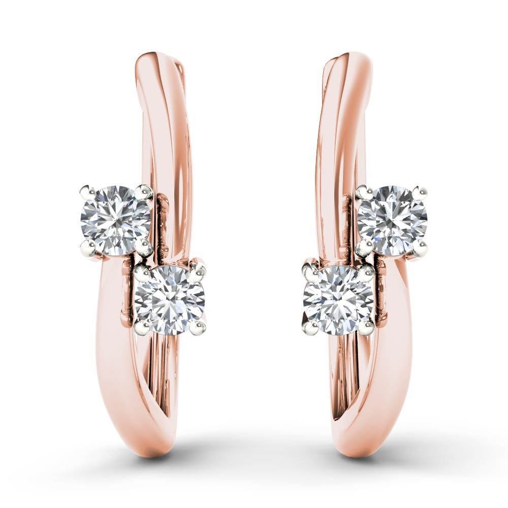 10k Rose Gold 0.33 Ct Brilliant Round Cut Diamond Two-Stone Hoop Earrings