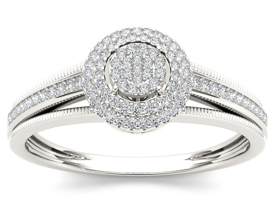 14k White Gold 0.20 Ct Natural Round Cut Diamond Cluster Halo Engagement Ring HI