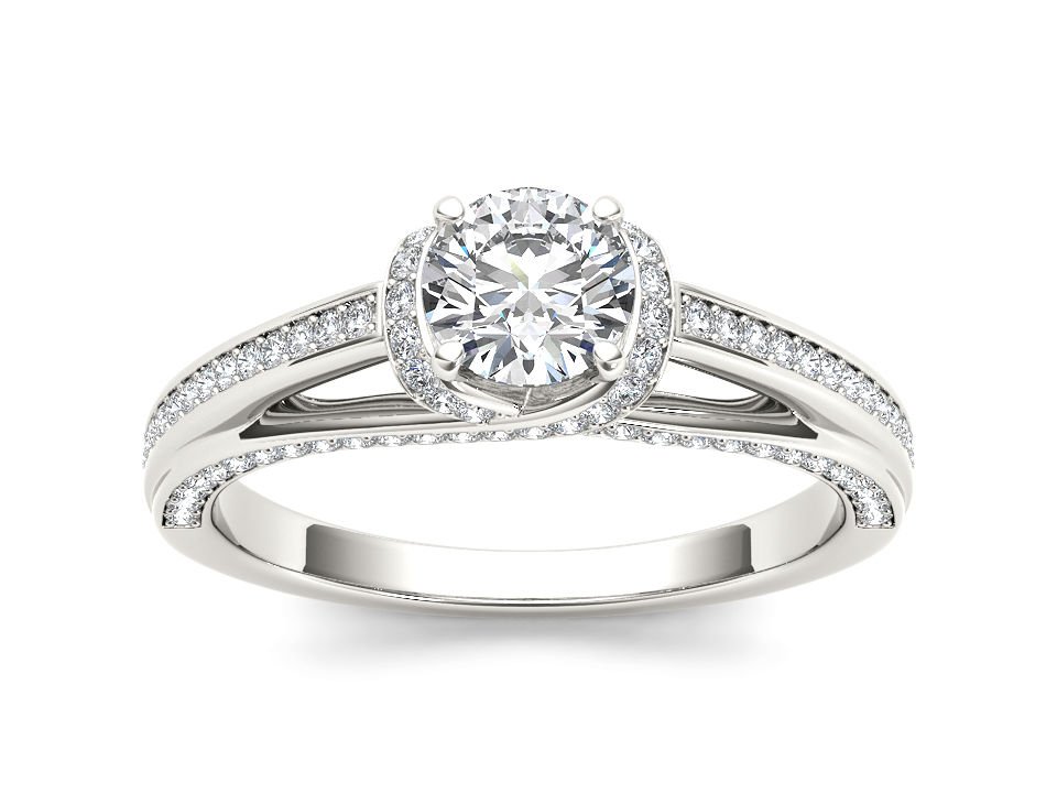 14k White Gold 1.00 Ct Round Cut Diamond Classic Solitaire Halo Engagement Ring