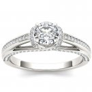 14k White Gold 1.00 Ct Round Cut Diamond Classic Solitaire Halo Engagement Ring