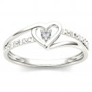 Solid 10k White Gold 0.04 Ct Round Cut Diamond Heart Engagement Fashion Ring