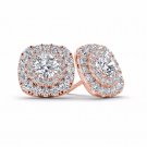 0.75 Ct Natural Round Cut Diamond Double Halo Stud Earrings in 10k Rose Gold