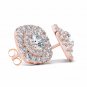 0.75 Ct Natural Round Cut Diamond Double Halo Stud Earrings in 10k Rose Gold