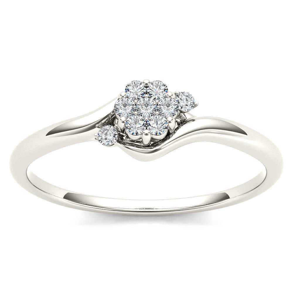 10k White Gold 0.09 Ct Natural Round Cut Diamond Wedding Engagement Ring HI I2