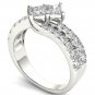 14K White Gold 1.50 Ct Brillant Princess Cut Diamond Two Stone Engagement Ring