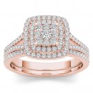 14k Rose Gold 0.50Ct Natural Diamond Cushion Shaped Halo Engagement Ring Set 14k Rose Gold 0.50Ct Natural Diamond Cushion Shaped Halo Engagement Ring Set
