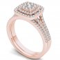 14k Rose Gold 0.50Ct Natural Diamond Cushion Shaped Halo Engagement Ring Set