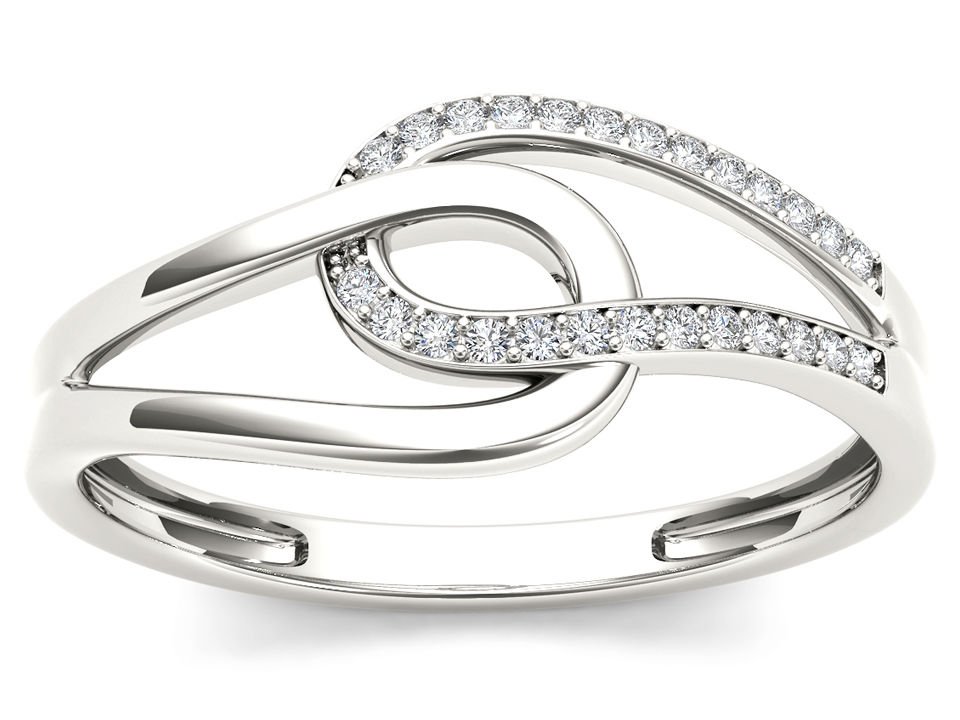 Natural 10k White Gold 0.08 Ct Rond Cut Diamond Interlock Fashion Ring HI I2