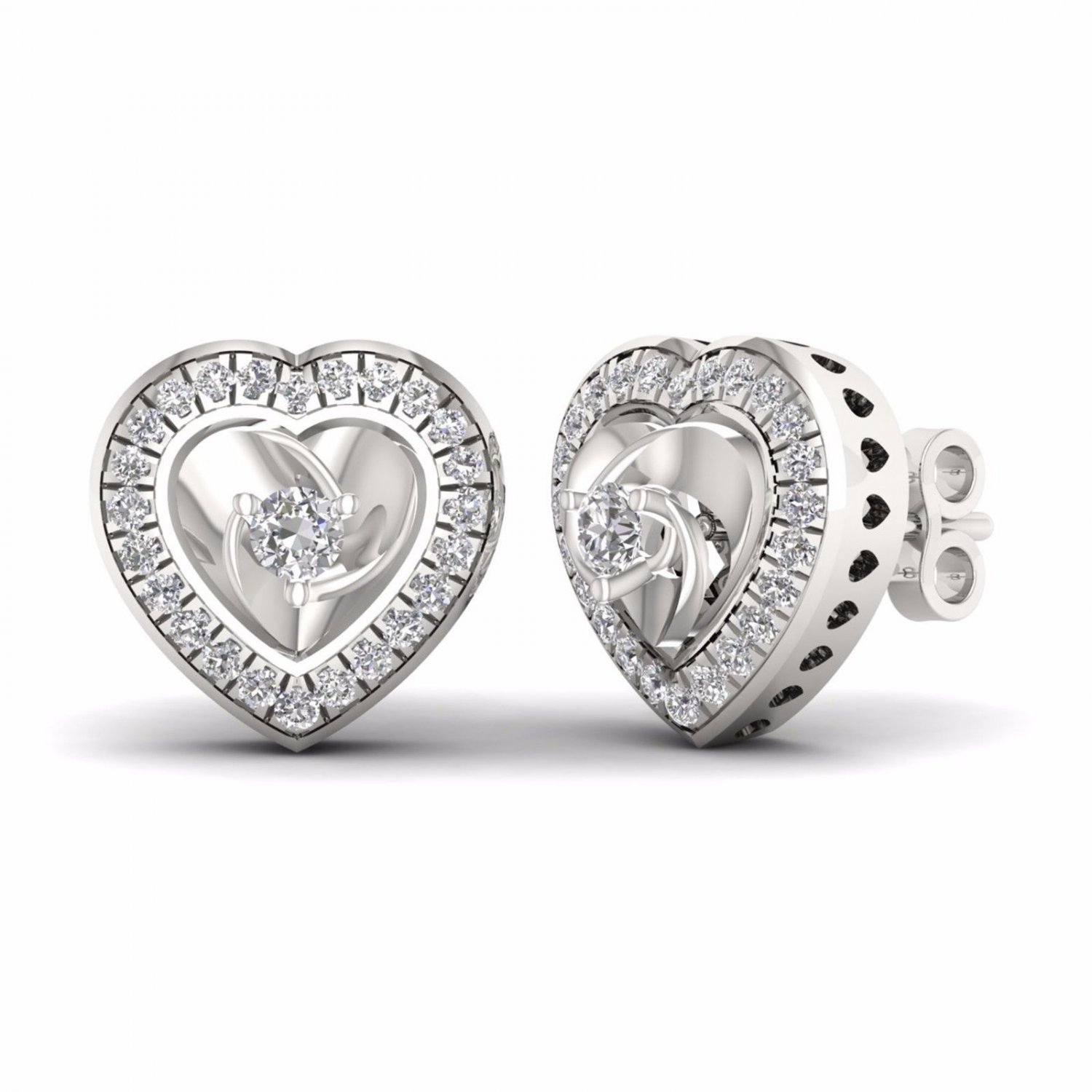 S925 Sterling Silver 0.33Ct Natural Diamond  Heart- Shaped Frame Stud Earrings