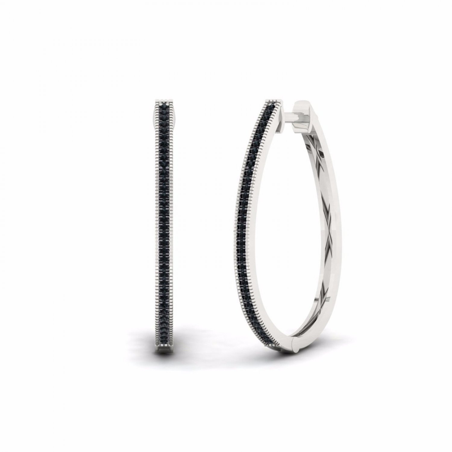 S925 Sterling Silver 0.25Ct Round Cut Black Diamond  Hoop Earrings