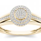 14k Yellow Gold 0.20Ct Natural Round Cut Diamond Cluster Halo Engagement Ring HI