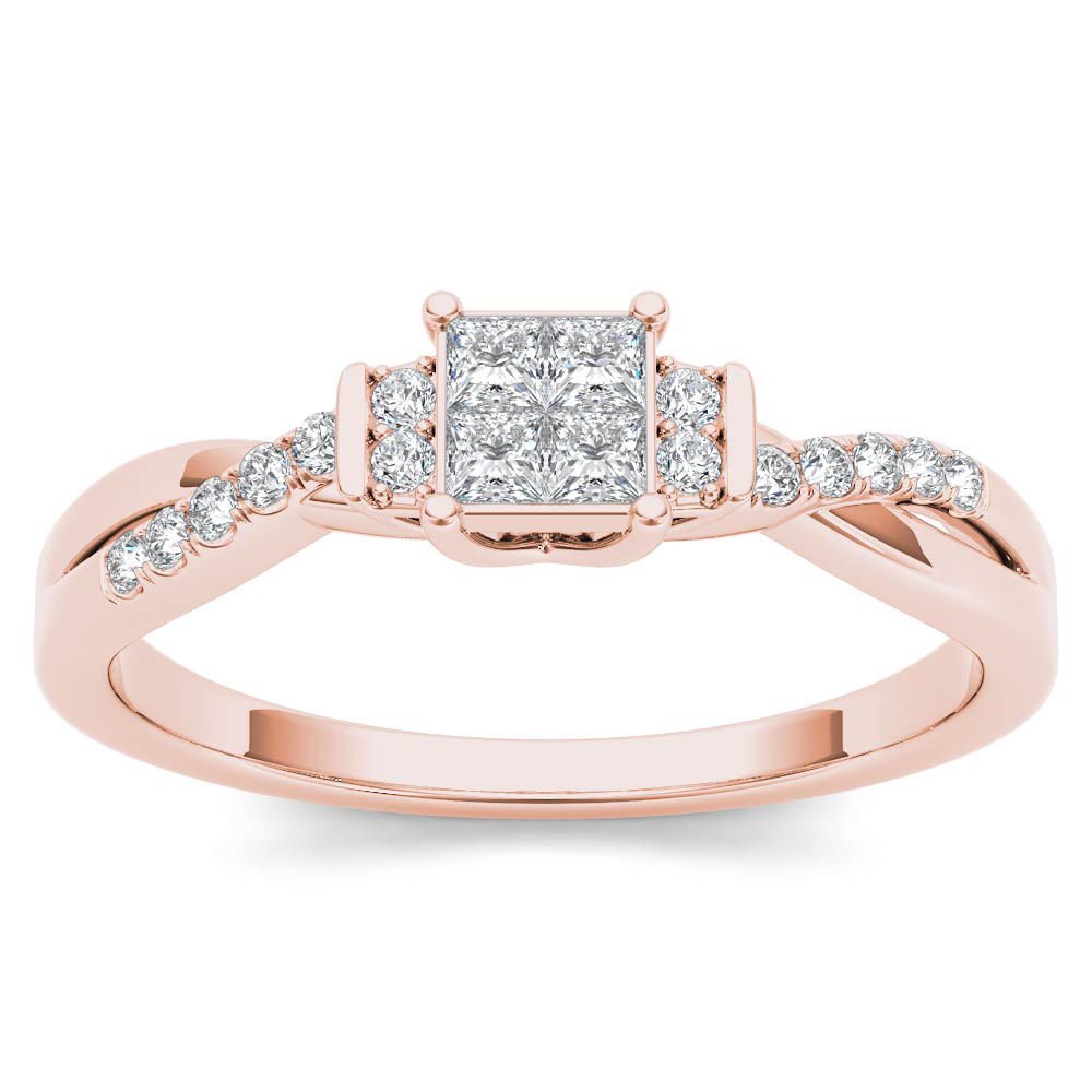 14k Rose Gold 0.25 Ct Princess Cut Diamond Classic Engagement Ring HI I2 Size 7