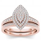 Solid 14k Rose Gold 0.33Ct Diamond Pear Shaped Cluster Halo Engagement Ring Set Solid 14k Rose Gold 0.33Ct Diamond Pear Shaped Cluster Halo Engagement Ring Set