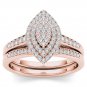 Solid 14k Rose Gold 0.33Ct Diamond Pear Shaped Cluster Halo Engagement Ring Set