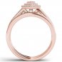 Solid 14k Rose Gold 0.33Ct Diamond Pear Shaped Cluster Halo Engagement Ring Set