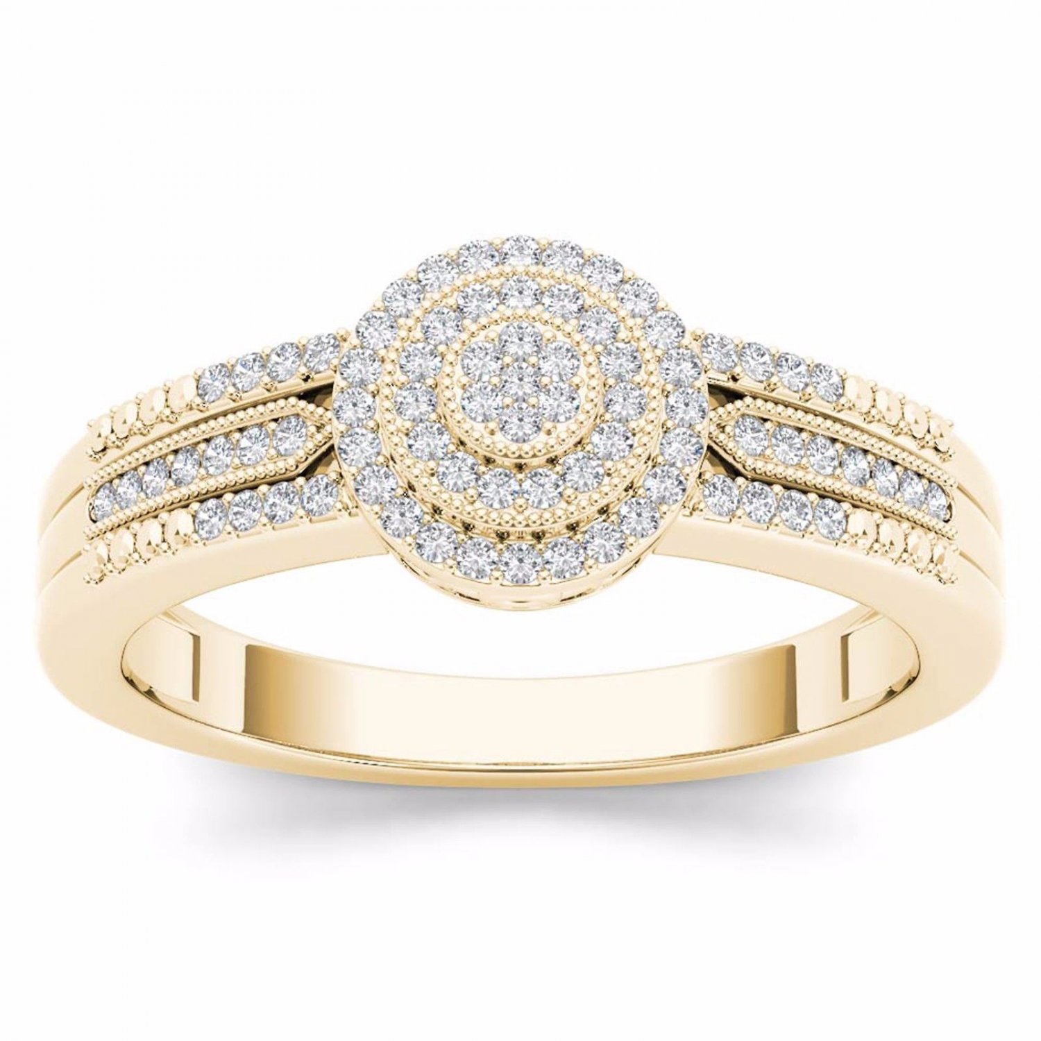 14k Yellow Gold 0.18 Ct Diamond Cluster Halo Vintage Style Engagement Ring HI I2
