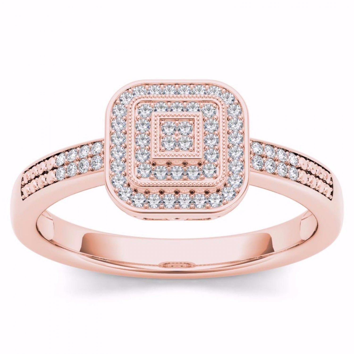 14k Rose Gold 0.15 Ct Diamond Halo Vintage Style Engagement Ring HI I2 Size 7