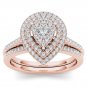 0.50 Ct 14K Rose Gold Round Cut Diamond Pear Shaped Halo Engagement Ring