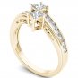 14K Yellow Gold 0.75 Ct Brillant Princess Cut Diamond Two Stone Engagement Ring