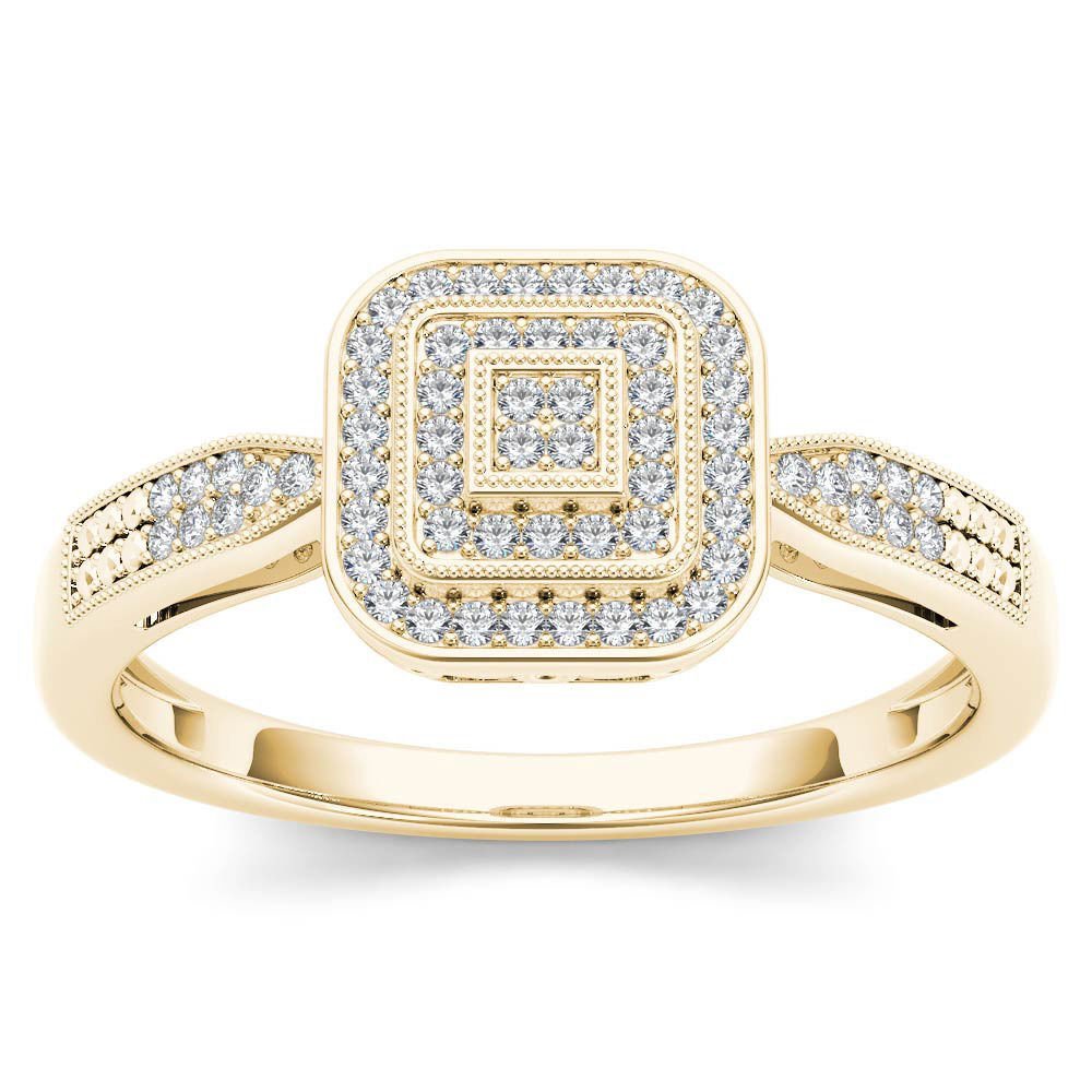 14k Yellow Gold 0.15Ct Round Cut Diamond Halo Vintage Style Engagement Ring HI