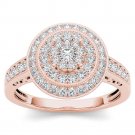Solid 10k Rose Gold 0.50Ct Diamond Round Cluster Halo Engagement Ring Set  HI,I2