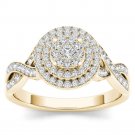 10k Yellow Gold 0.40Ct Diamond Cluste Double Halo Bypass Engagement Ring HI,I2