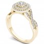 10k Yellow Gold 0.40Ct Diamond Cluste Double Halo Bypass Engagement Ring HI,I2