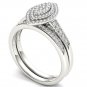 Solid 14k White Gold 0.33Ct Diamond Pear Shaped Cluste Halo Engagement Ring Set