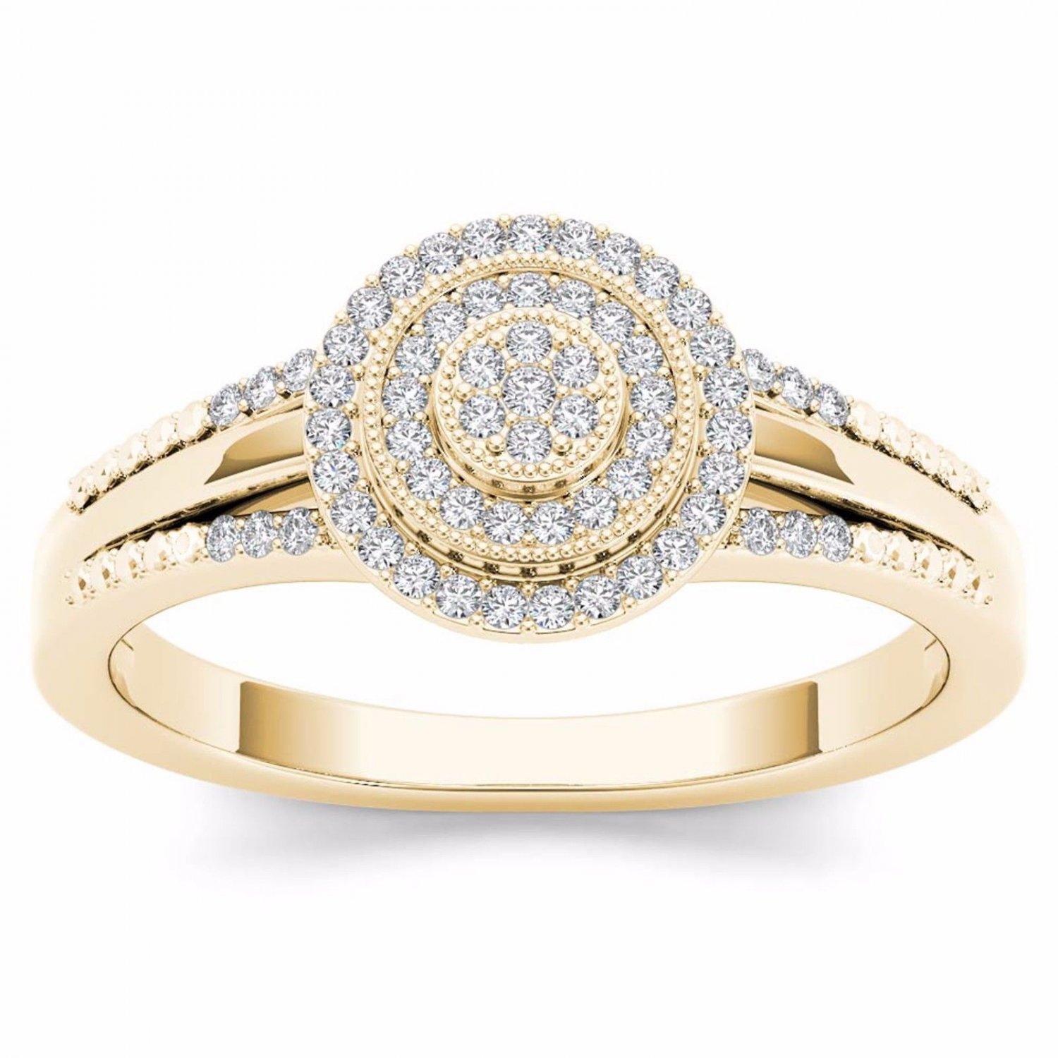 14k Natural Yellow Gold 0.15 Ct Round Diamond Halo Engagement Fashion Ring HI I2