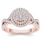10k Rose Gold 0.40Ct Diamond Cluster Double Halo Bypass Engagement Ring HI,I2
