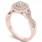 10k Rose Gold 0.40Ct Diamond Cluster Double Halo Bypass Engagement Ring HI,I2