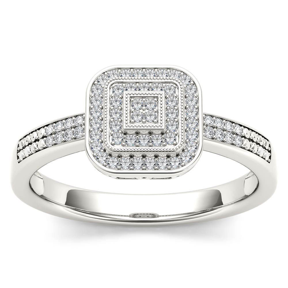 14k White Gold 0.15 Ct Diamond Halo Vintage Style Engagement Ring HI I2 Size 7