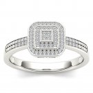 14k White Gold 0.15 Ct Diamond Halo Vintage Style Engagement Ring HI I2 Size 7