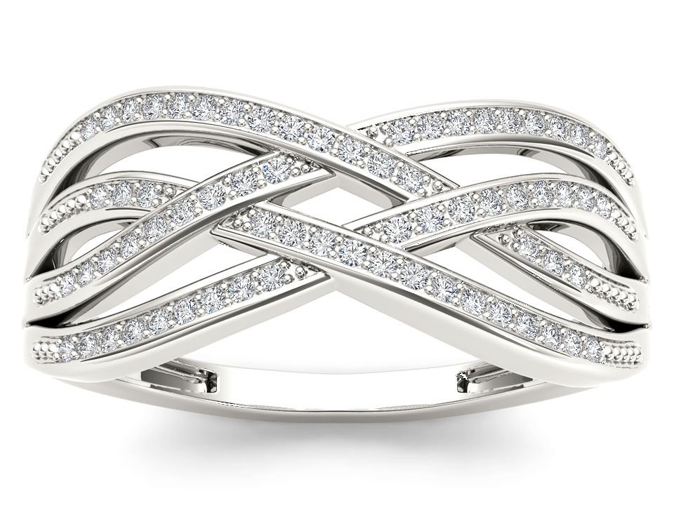 10k White Gold 0.07 Ct Round Cut Diamond Criss-Cross Fashion Engagement Ring HI