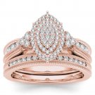 Solid 10k Rose Gold 0.50Ct Diamond Pear Shaped Cluster Halo Engagement Ring Set