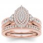 Solid 10k Rose Gold 0.50Ct Diamond Pear Shaped Cluster Halo Engagement Ring Set