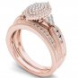 Solid 10k Rose Gold 0.50Ct Diamond Pear Shaped Cluster Halo Engagement Ring Set