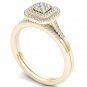Solid 10k Yellow Gold 0.25Ct Natural Diamond Halo Engagement Ring Set HI.I2