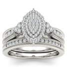 Solid 10k White Gold 0.50Ct Diamond Pear Shaped Cluster Halo Engagement Ring Set