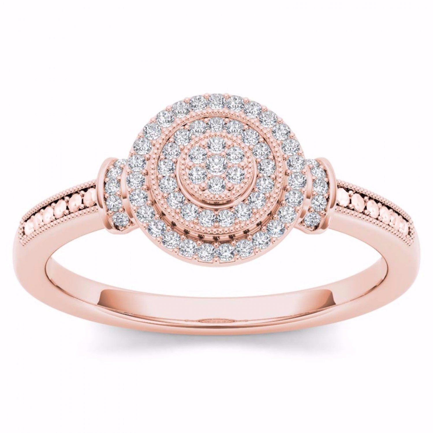 14k Rose Gold 0.14 Ct Diamond Halo Cluster Vintage Style Engagement Ring HI I2