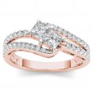 b14K Rose Gold 1.00 Ct Brillant Princess Cut Diamond Two Stone Engagement Ring