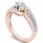 b14K Rose Gold 1.00 Ct Brillant Princess Cut Diamond Two Stone Engagement Ring