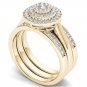 Solid 14k Yellow Gold 0.40Ct Diamond Cluster Double Halo Engagement Ring Set HI
