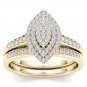 Solid 14k Yellow Gold 0.33Ct Diamond Pear Shaped Halo Engagement Ring Set