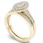 Solid 14k Yellow Gold 0.33Ct Diamond Pear Shaped Halo Engagement Ring Set