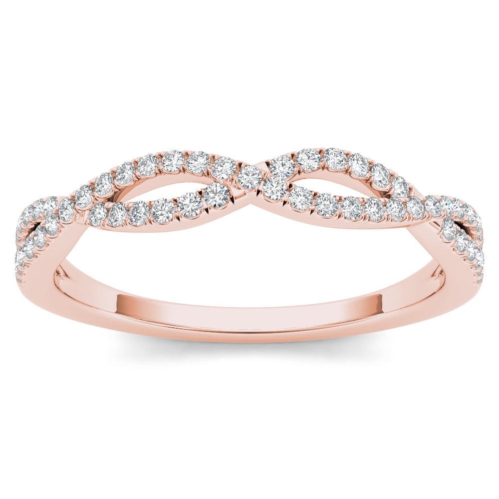 14k Rose Gold 0.15Ct Diamond Criss-Cross Fashion Wedding Anniversary Ring HI I2