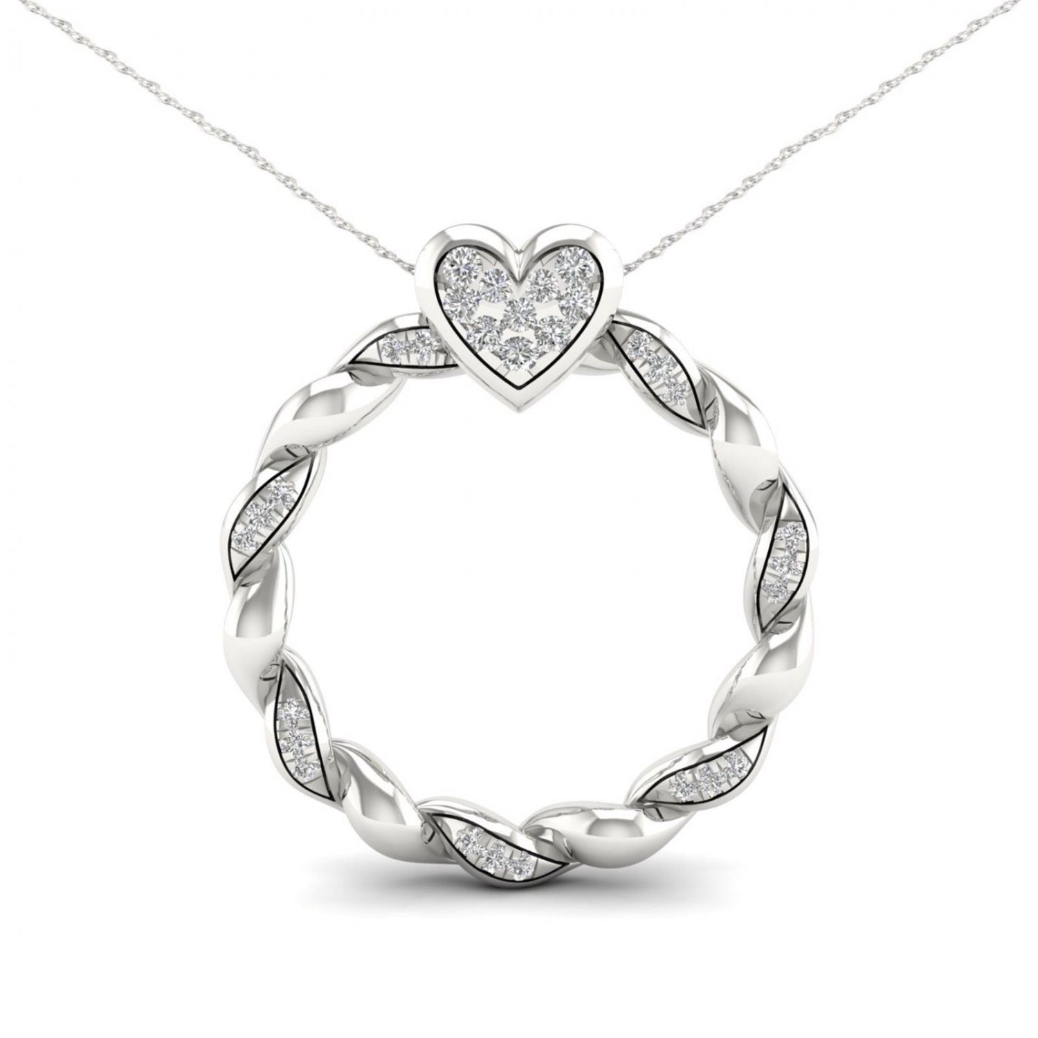 10K White Gold 0.10ct TDW Diamond Circle Heart Necklace