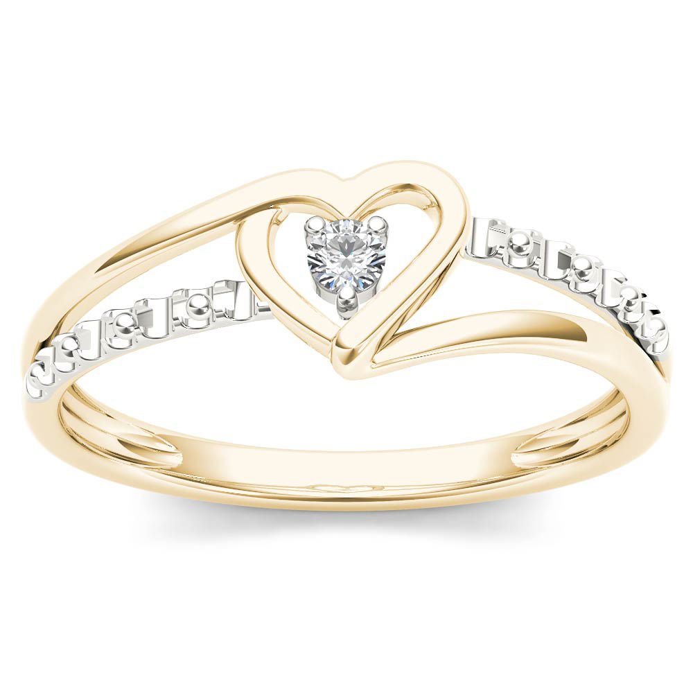 10k Yellow Gold 0.04 Ct Round Cut Natural Diamond Heart Fashion Ring Size HI I2
