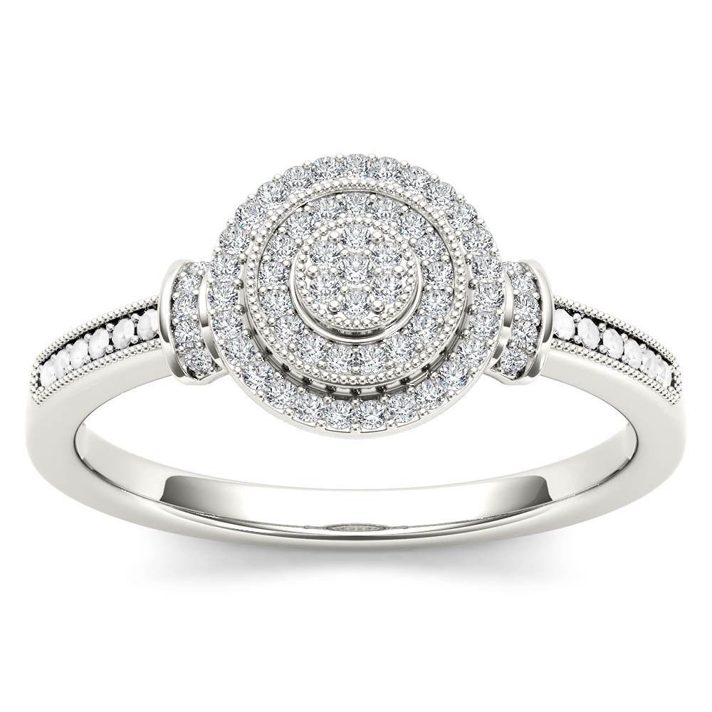 10k White Gold 0.14 Ct Diamond Halo Cluster Vintage Style Engagement Ring HI I2