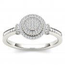 10k White Gold 0.14 Ct Diamond Halo Cluster Vintage Style Engagement Ring HI I2